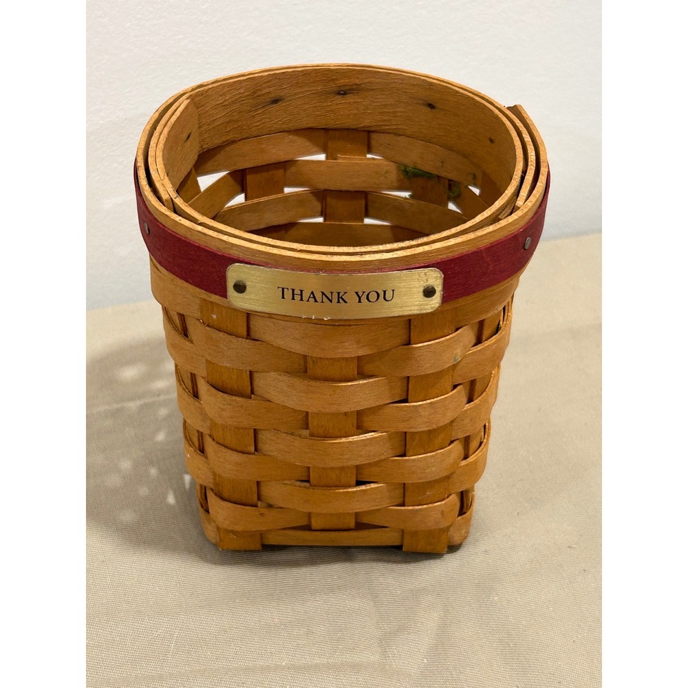 Longaberger Handmade Baskets Thank You Woven Wood Basket Red Trim Brass Plate